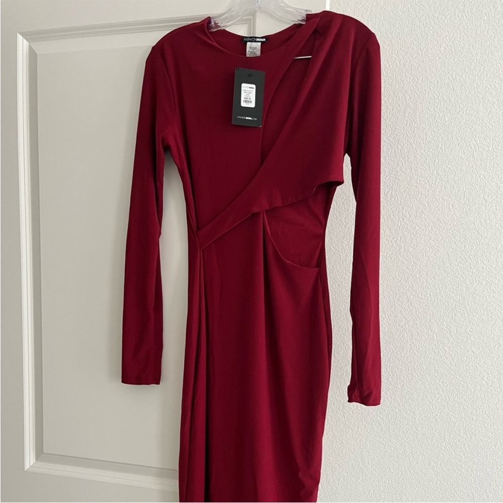 Fashion Nova Deep Red Long Sleeve Dress